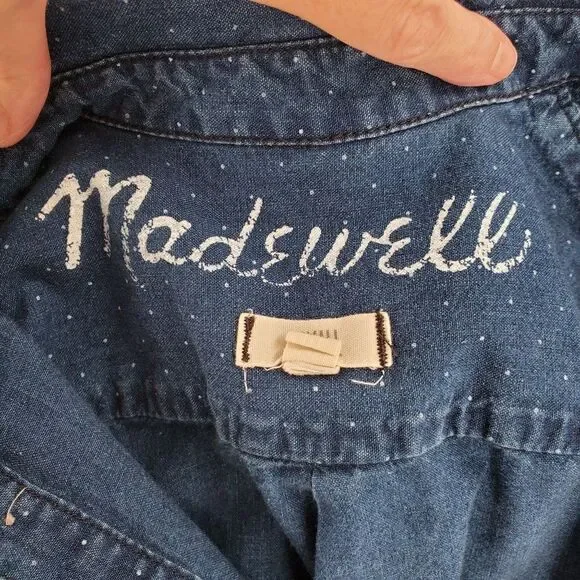 Madewell Shirt Womens Button Long Sleeve Popover Cotton Blue Polka Dot Size XS - Picture 8 of 10